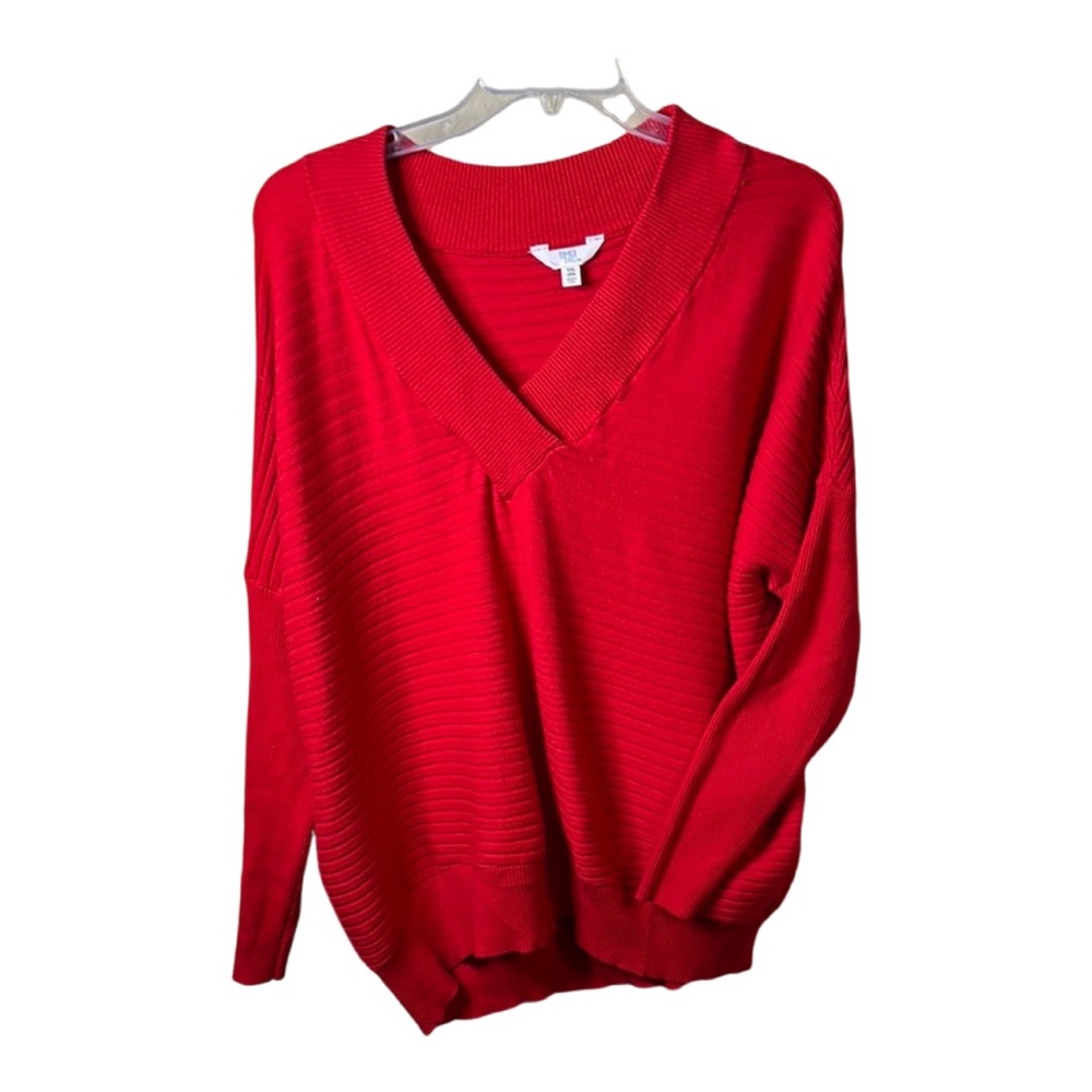 Time & Tru Sz XXL Red V-Neck Ribbed‎ Sweater